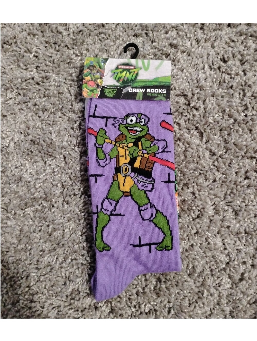 NWT Tales of the Teenage Mutant Ninja Turtles Donatello Pixel Crew Socks Men’s 6